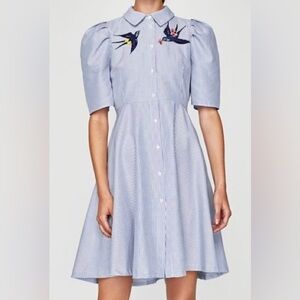 Zara Blue Striped Swallow embroidered dress.